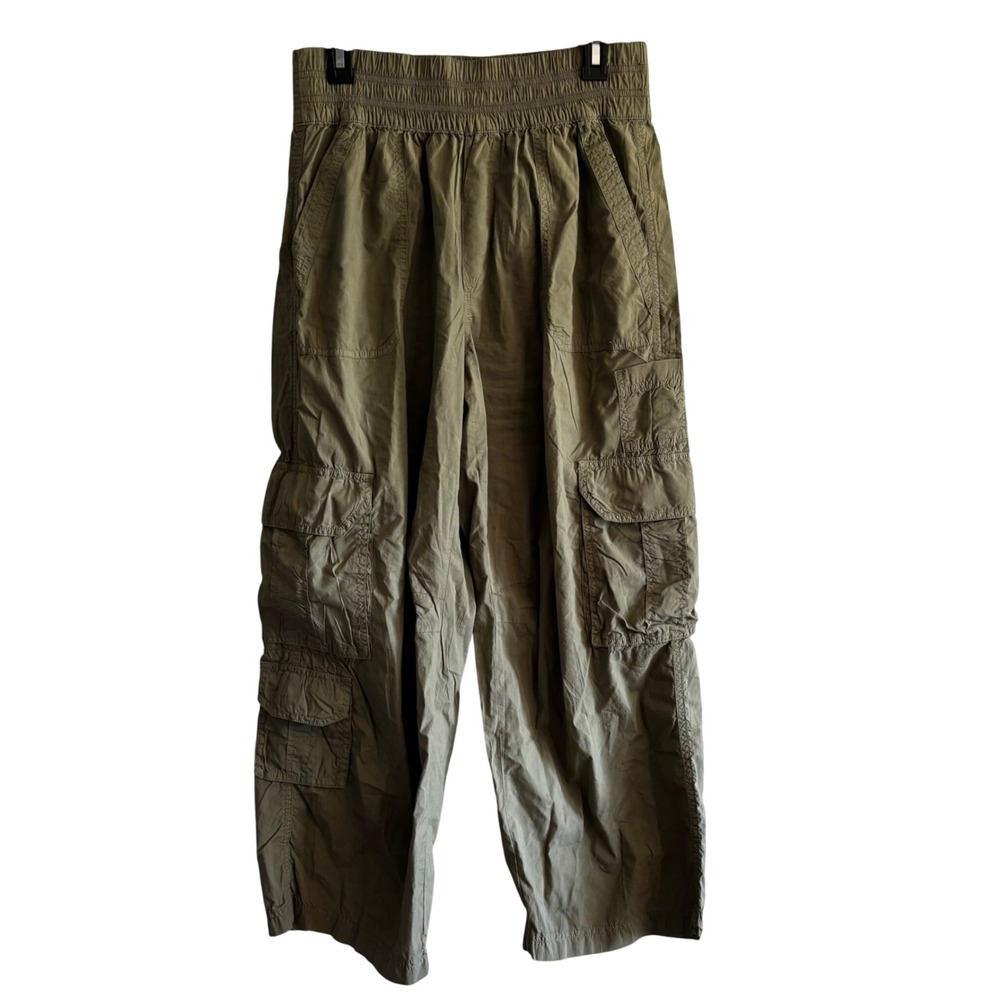 Aerie Womens Green Cotton Smocked Waist Utility Cargo Pants Medium Short Baggy